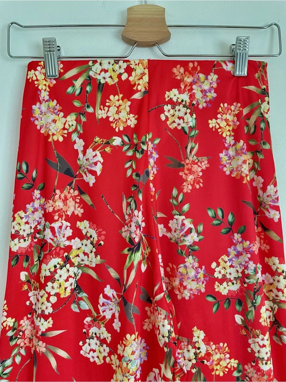 Zara Floral Wide Leg Pants Red Boho Summer Vacation High Rise Pants Size S EUC